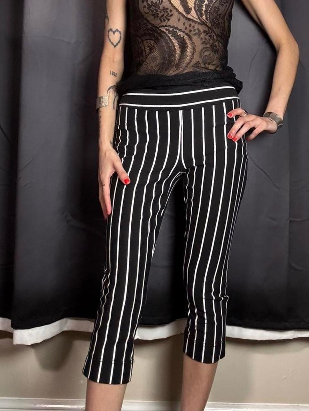 Black & White Striped Capris by Luxe Slim